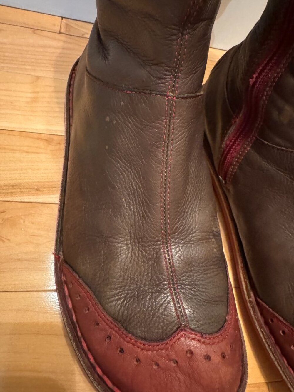 Camper Peu Cami Genuine Leather Brown boots with Red toes 38 - Picture 3 of 7